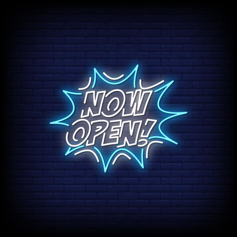 Now Open Neon Signs Style Text Vector