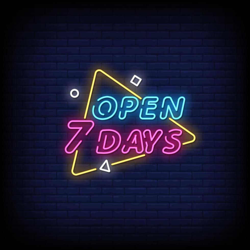 Open 7 Days Neon Signs Style Text Vector