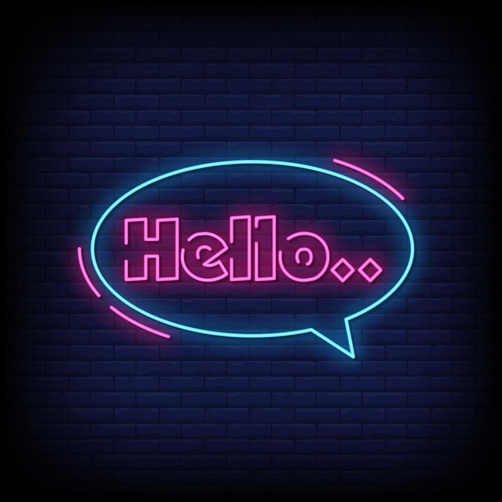 Hello Neon Signs Style Text Vector