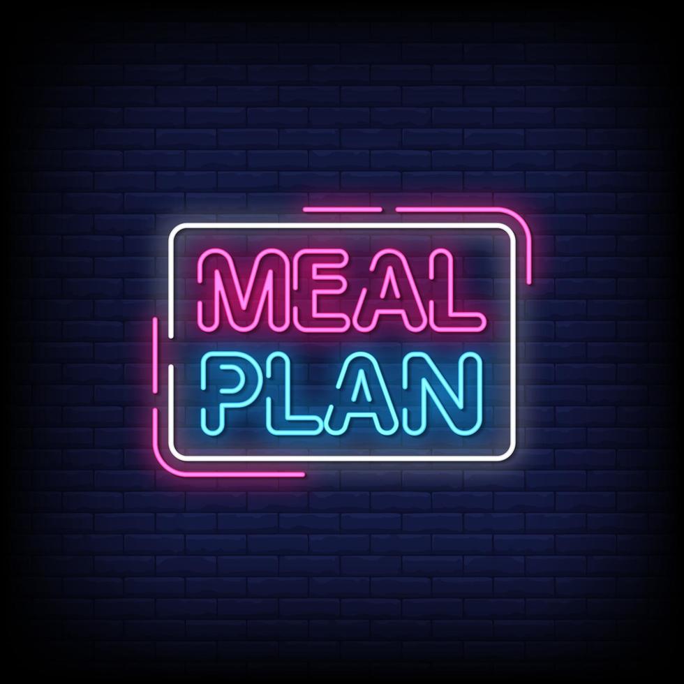 Meal Plan Neon Signs Style Text Vector