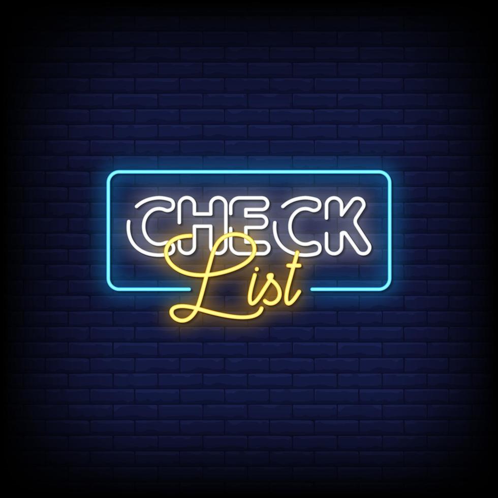 Check List Neon Signs Style Text Vector