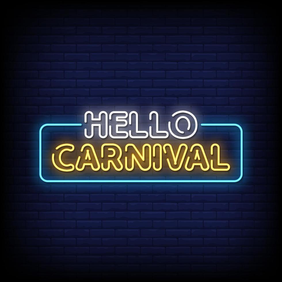 hola carnaval letreros de neón estilo texto vector
