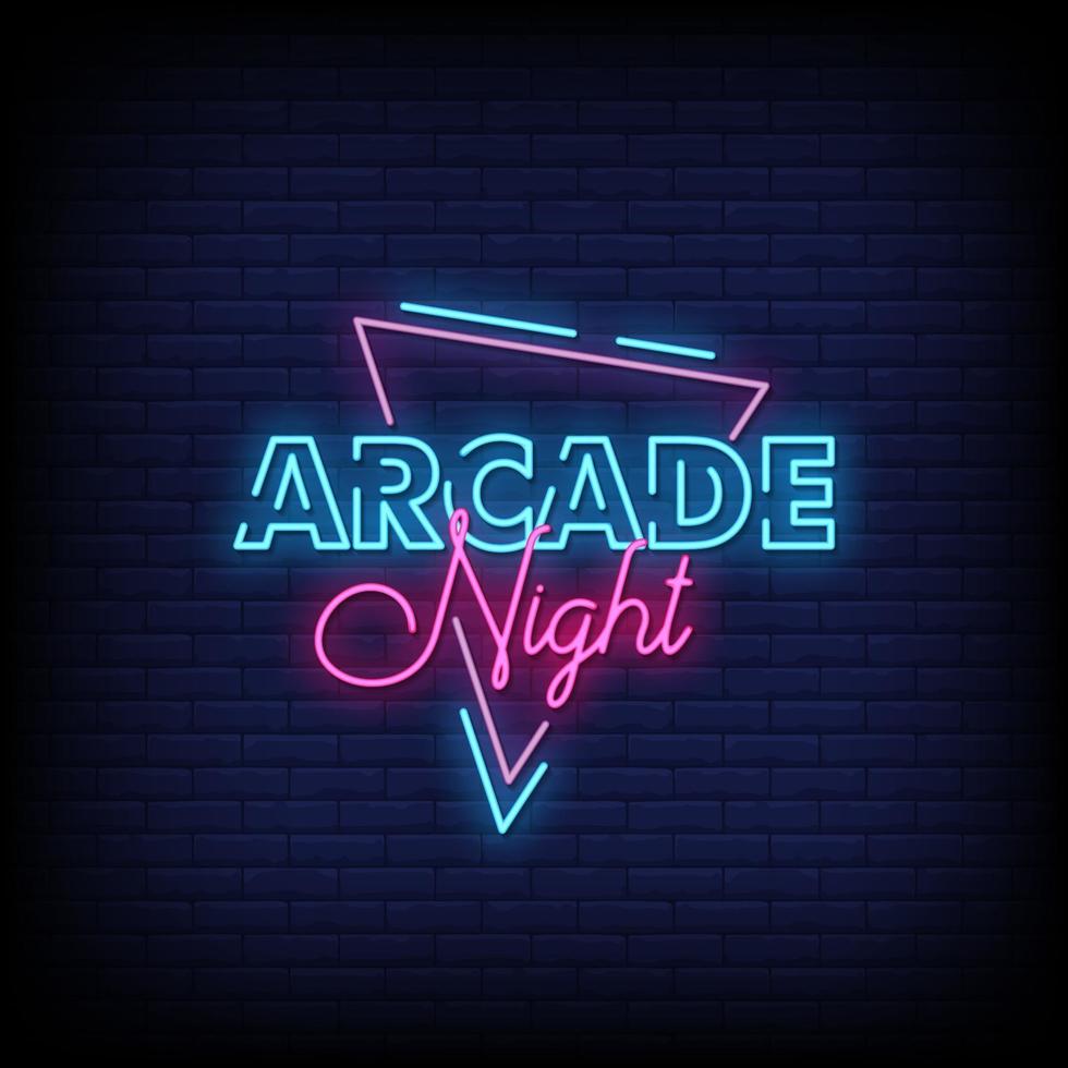 vector de texto de estilo de letreros de neón de noche de arcade