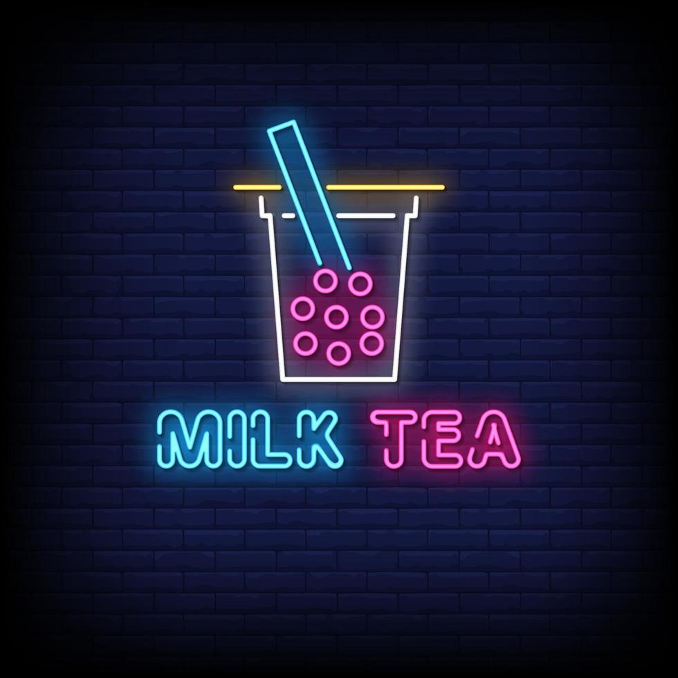 vector de texto de estilo de letreros de neón de té de leche