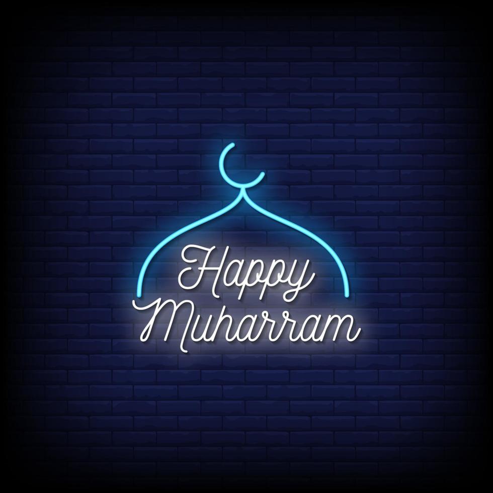 feliz muharram letreros de neón estilo texto vector