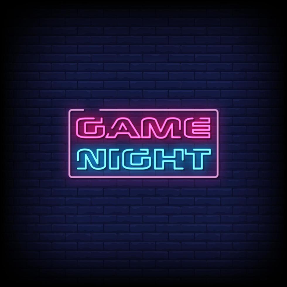 vector de texto de estilo de letreros de neón de noche de juego