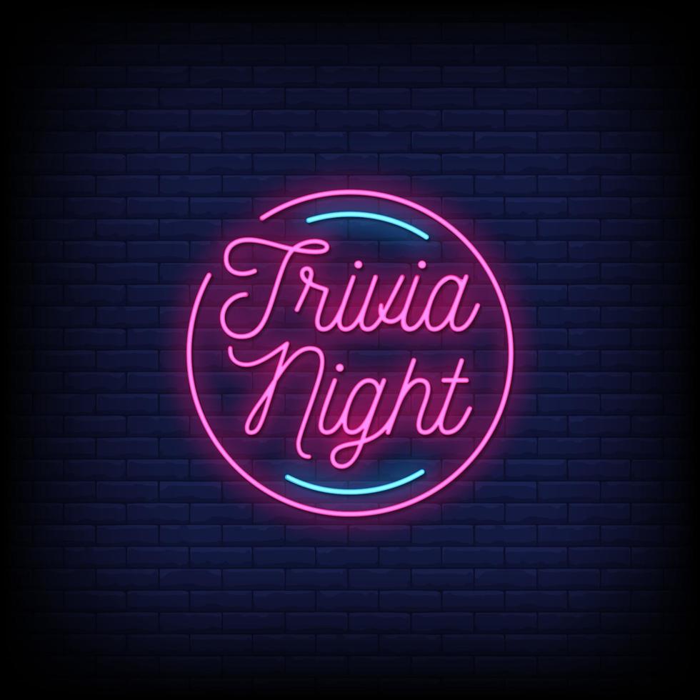 trivia noche letreros de neón estilo texto vector