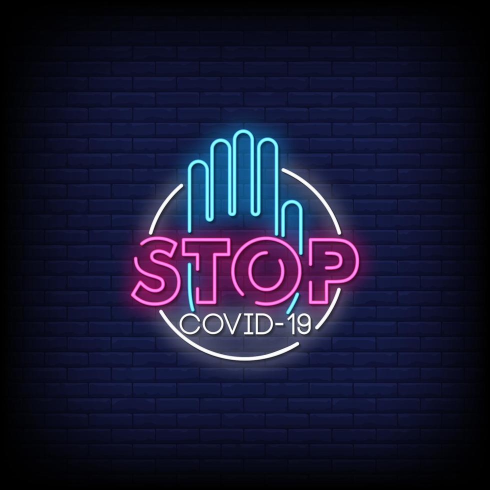 Stop Covid 19 Neon Signs Style Text Vector