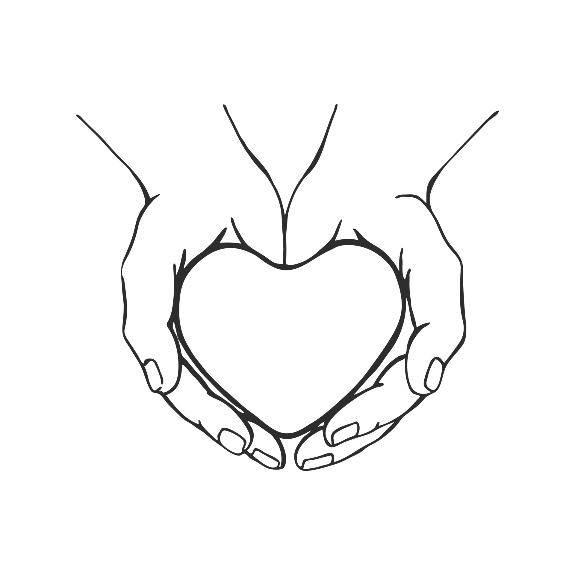 Hands Holding Heart Hand Drawn Vector Illustration On White