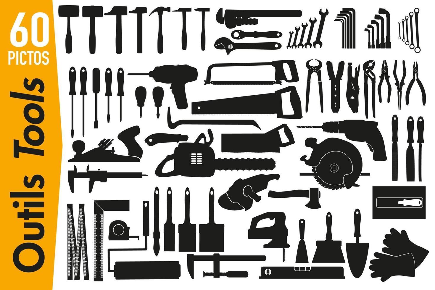 Pictogramas de señalización en herramientas de bricolaje y decoración. vector