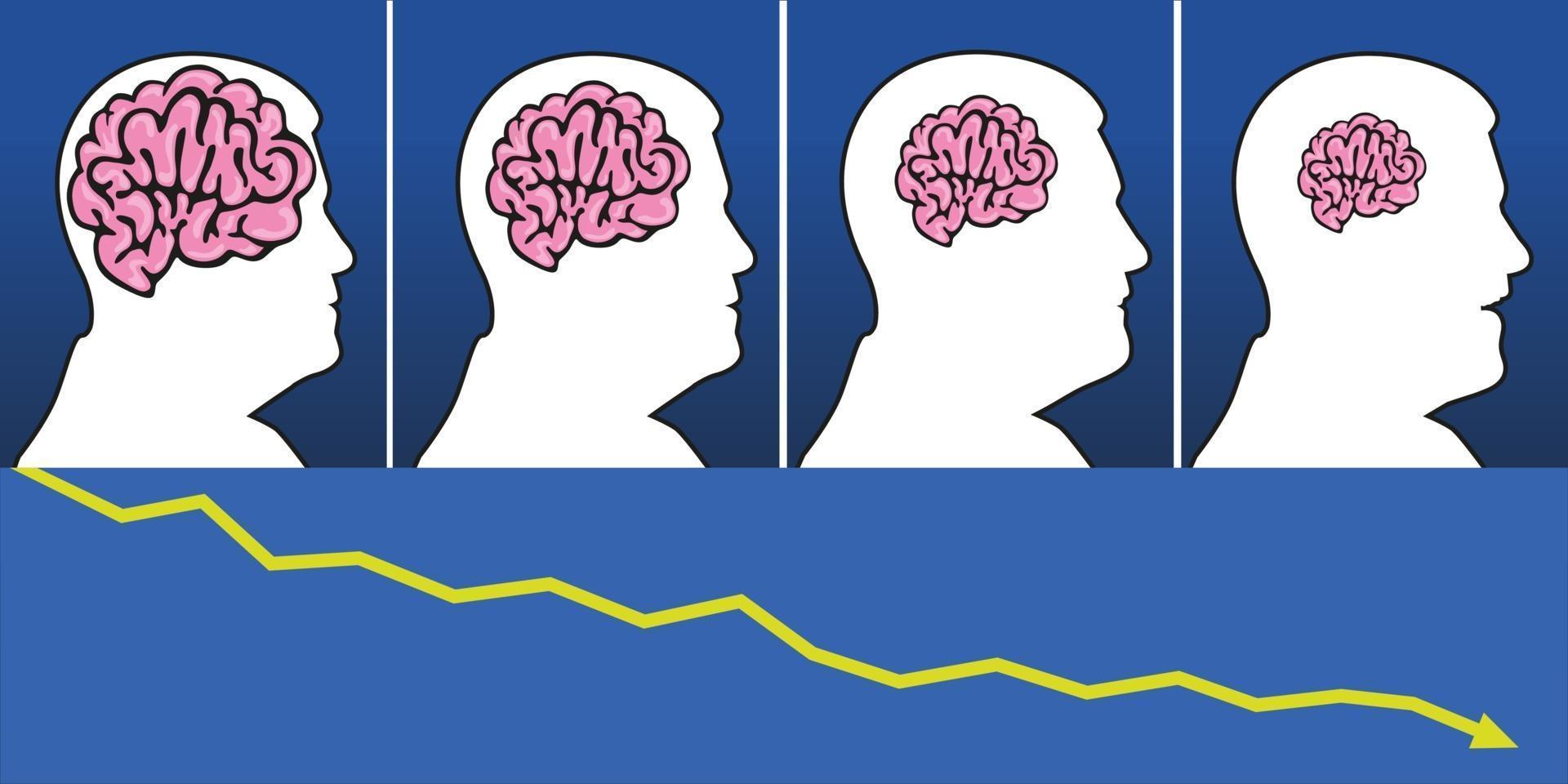 empobrecimiento intelectual con un cerebro encogido. vector