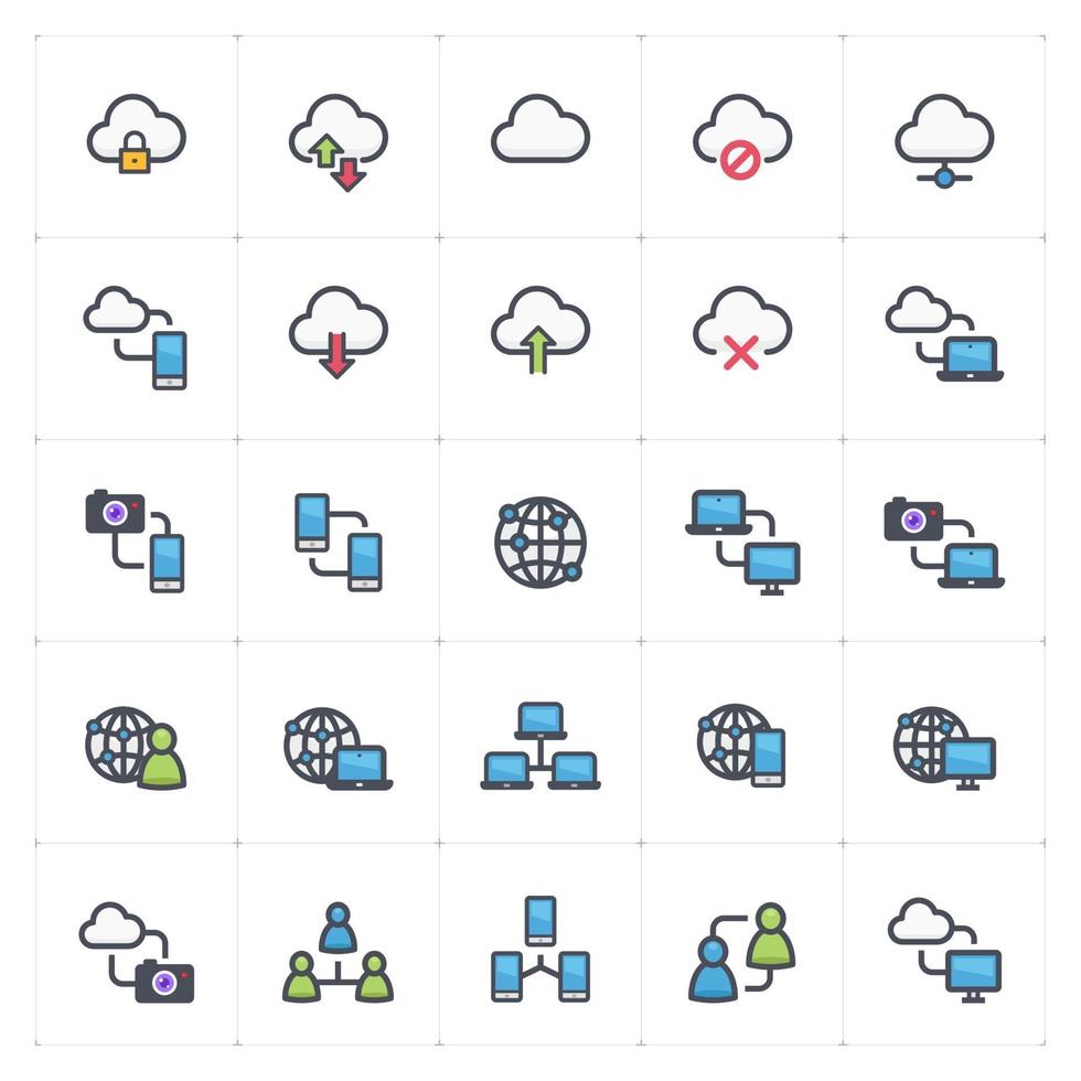 Network and Connectivity line with color icons. Vector illustration on white background.