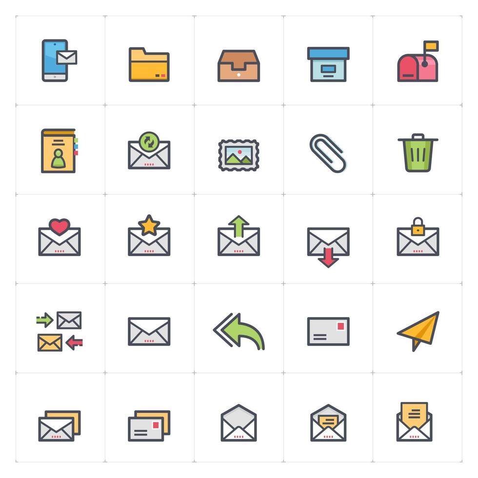 Email and Letter line with color icons. Vector illustration on white background.