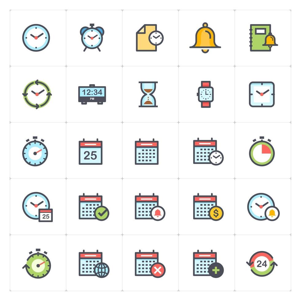 Time and Schedule line with color icons. Vector illustration on white background.