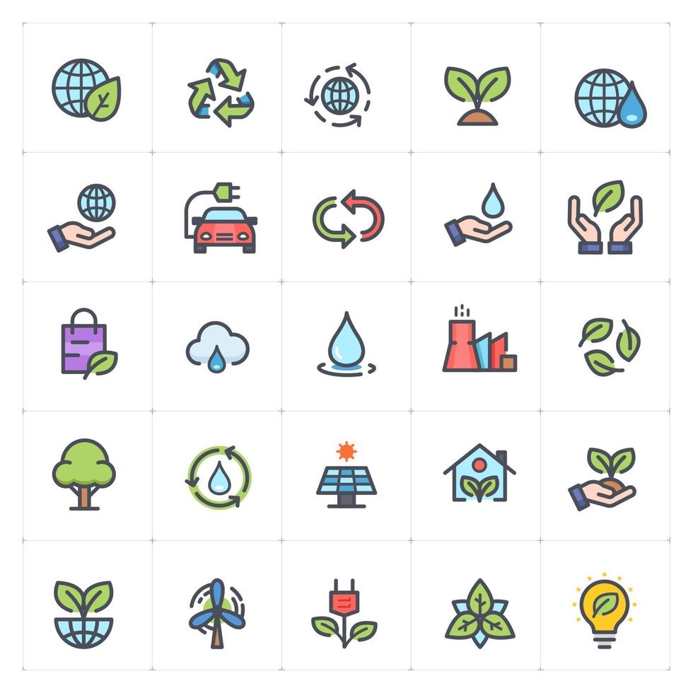 Environment line with color icons. Vector illustration on white background.