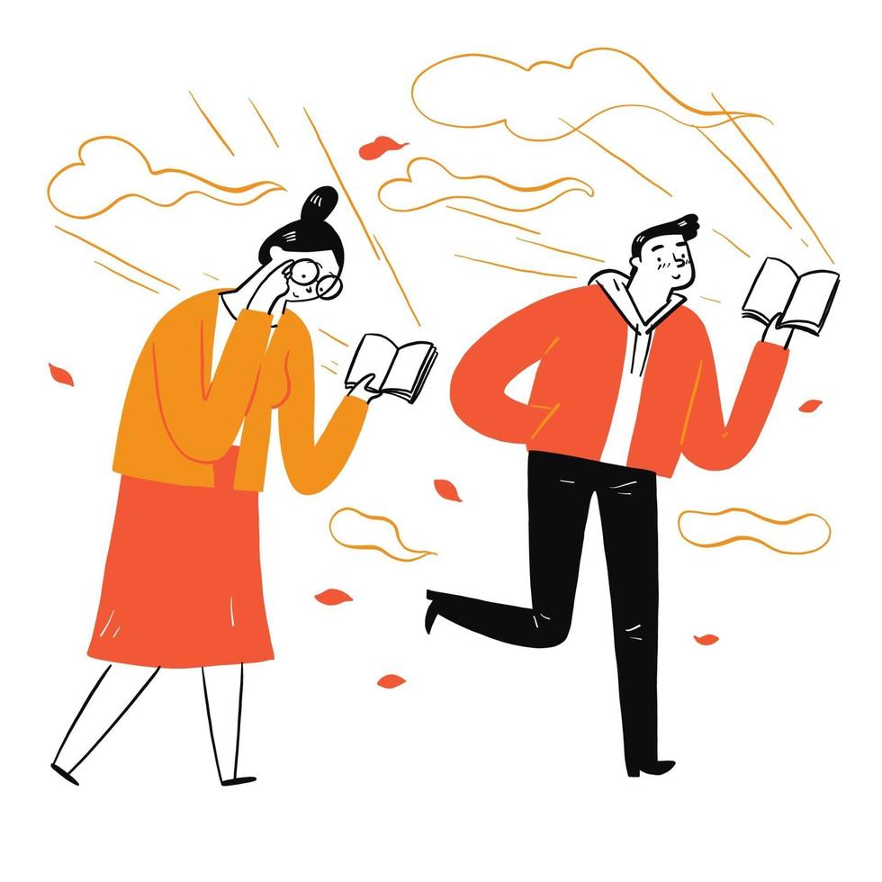 Couple walking reading a favorite book vector