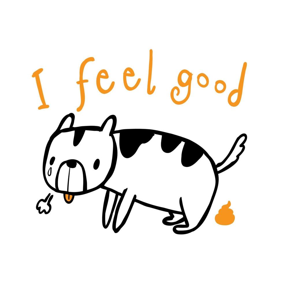 Dog is going to the bathroom and doesn't feel good, Illustration in line art doodle style vector
