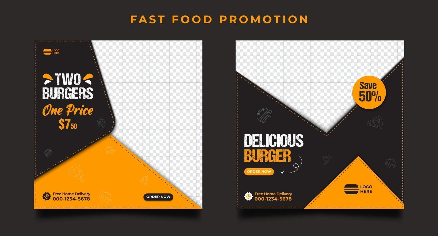 Burger food menu promotion social media post banner templates. vector