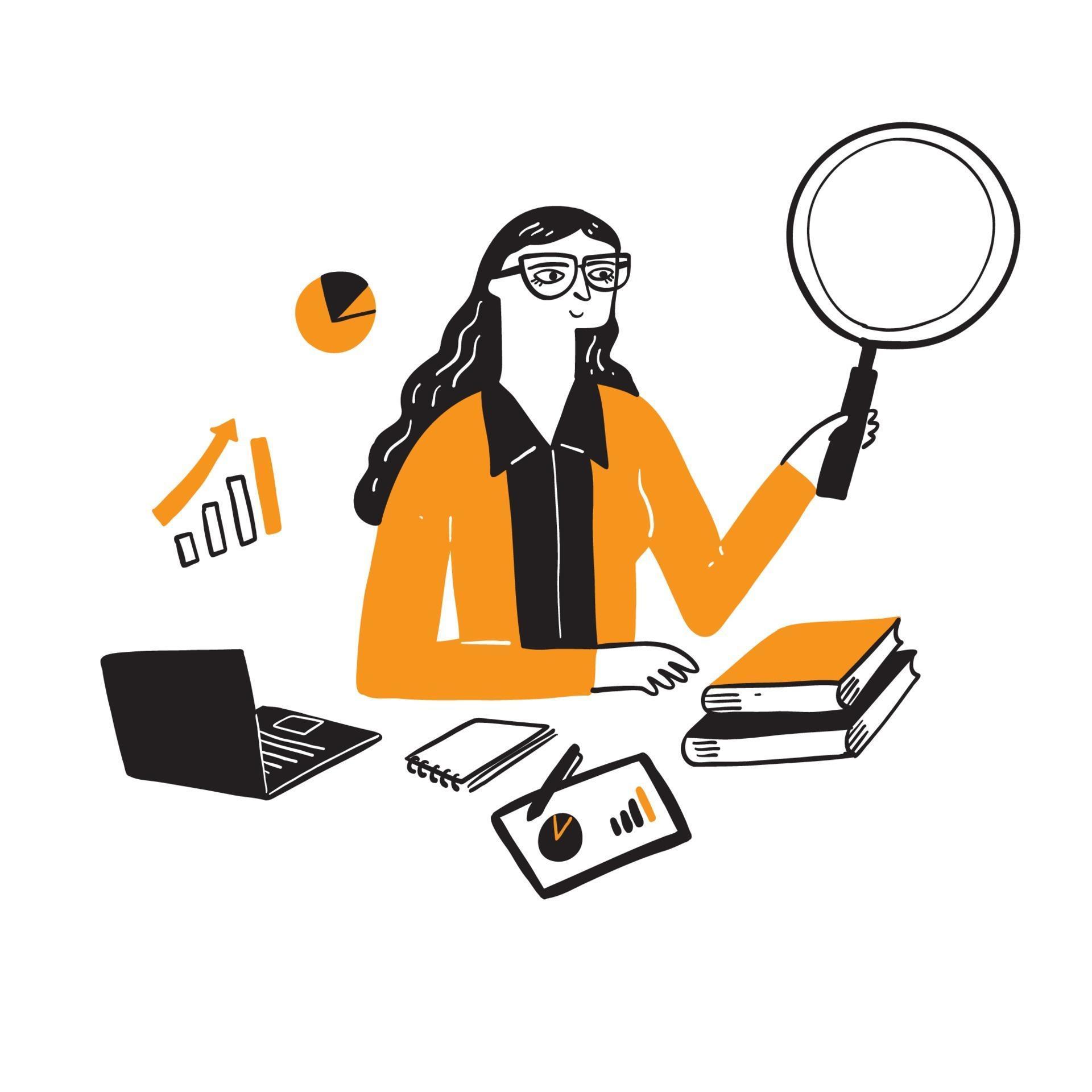 Illustration of a research businesswoman 2268807 Vector Art at Vecteezy