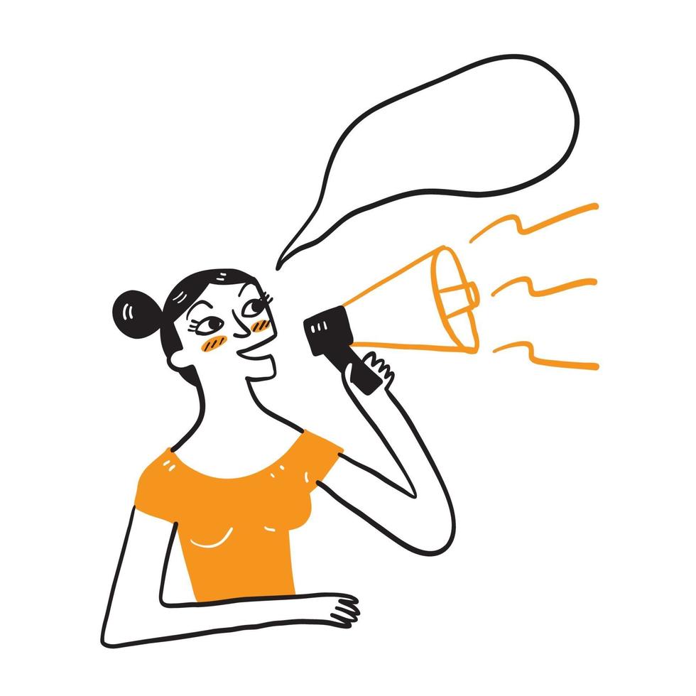 Funny young woman with megaphone isolated sincere emotions lifestyle concept. vector