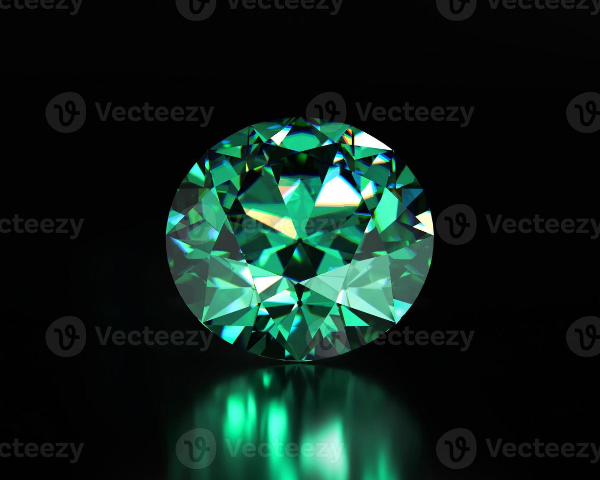 Green emerald diamond placed on dark background, 3d illustration photo