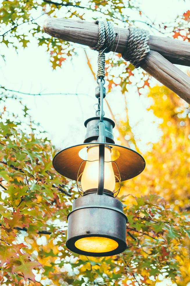 Old lantern with outdoor view in autum season photo