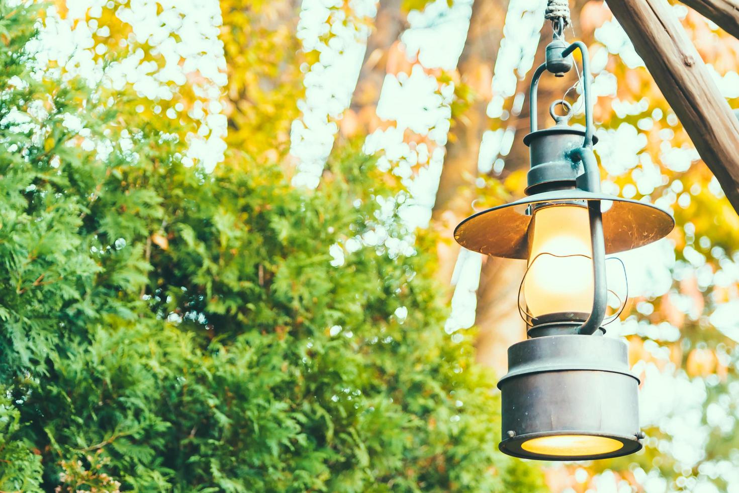 Old lantern with outdoor view in autum season photo