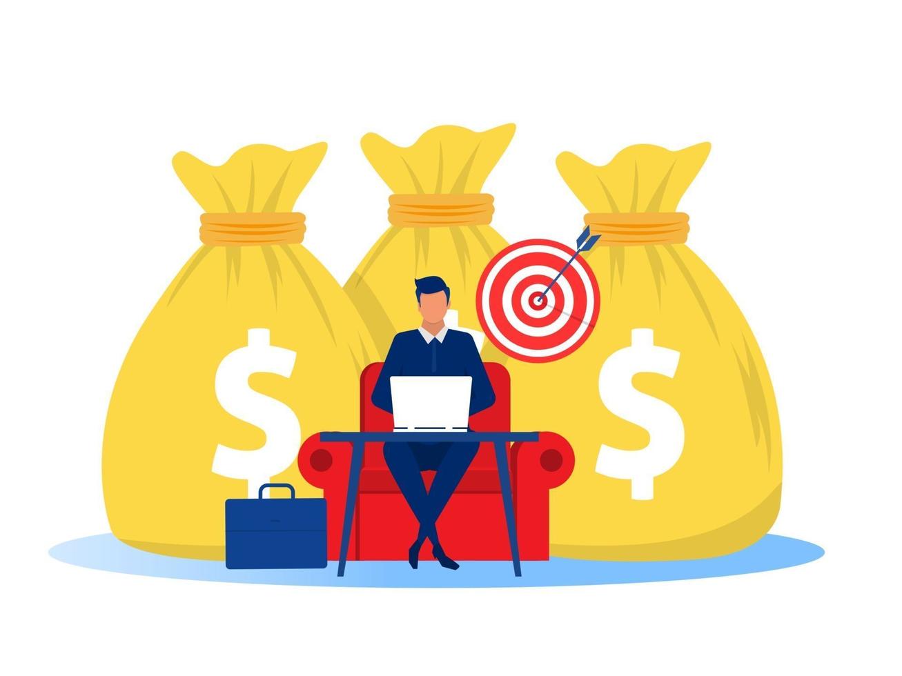 Businessman earning money from online business. profit Online business concept. Vector illustration