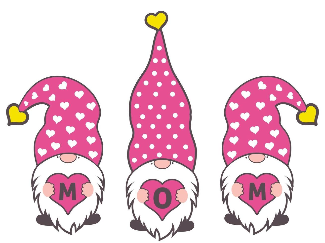 Three Gnomes holding MOM word on Mothers day vector illustrator.