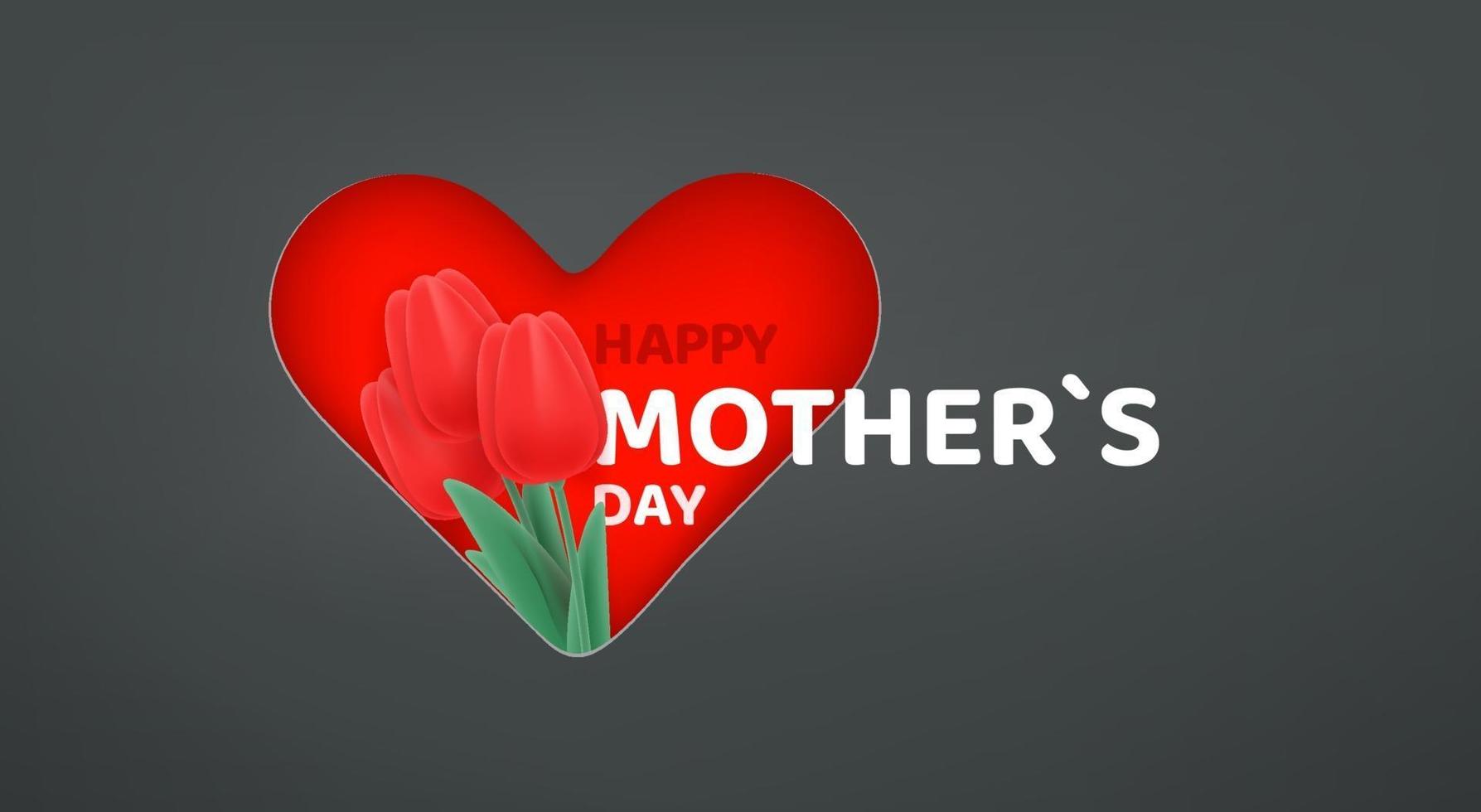 Happy Mothers day vector banner. Cut out effect with tulips