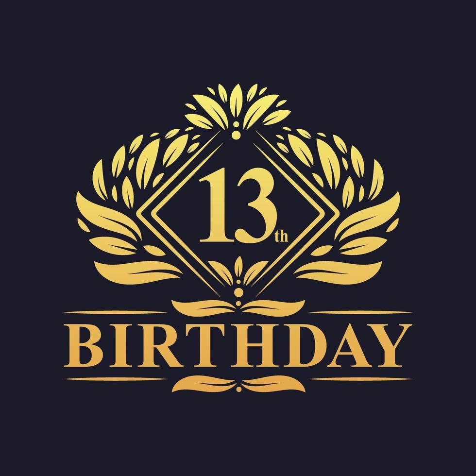 13 years Birthday Logo, Luxury Golden 13th Birthday Celebration. vector