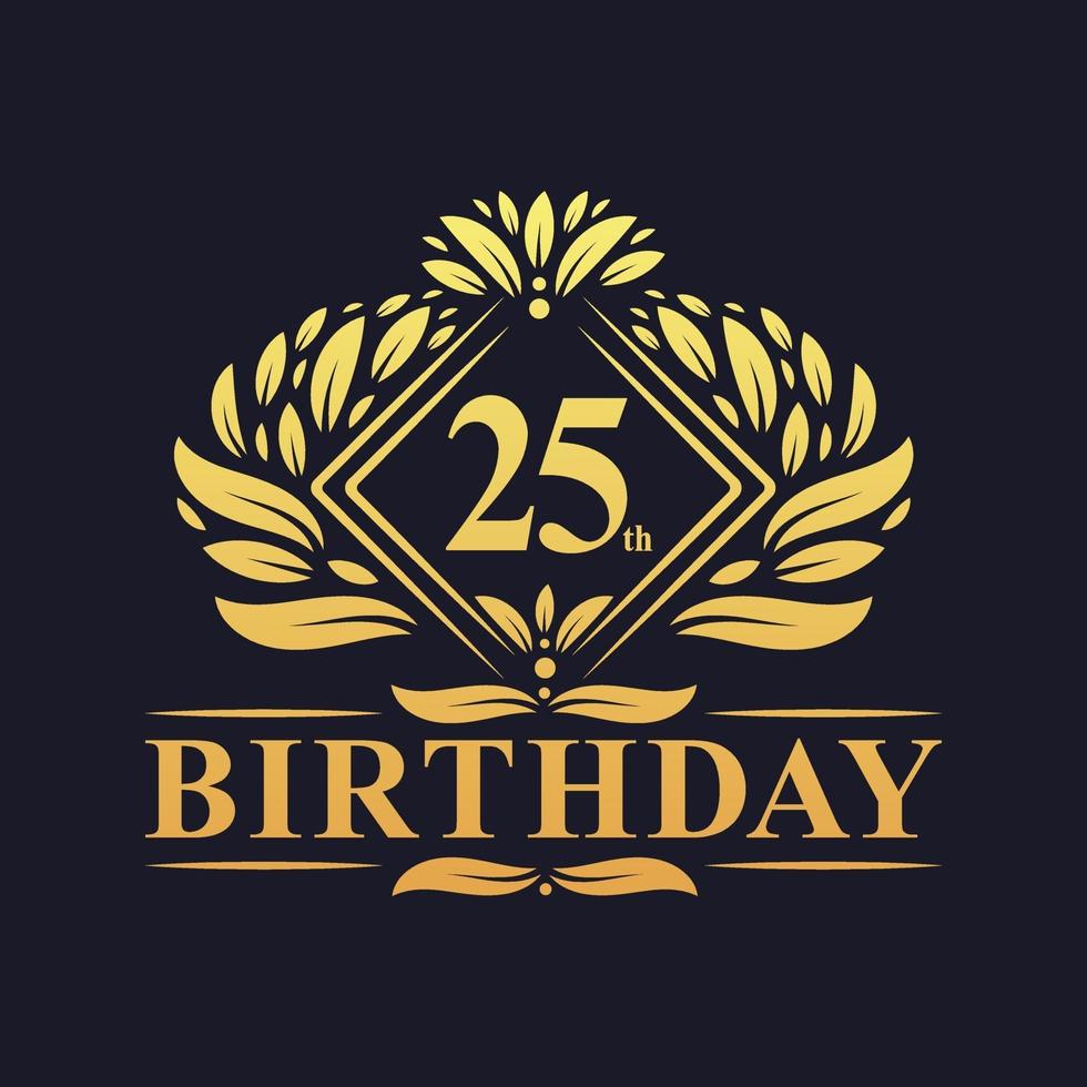 25 years Birthday Logo, Luxury Golden 25th Birthday Celebration. vector