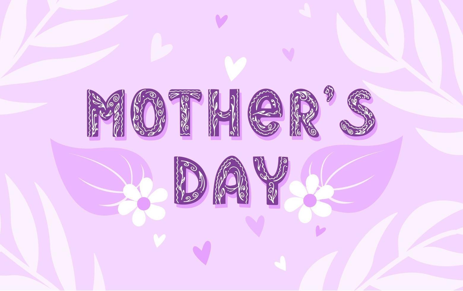 Mothers Day. Lettering inscription with delicate flowers and leaves. Decorative text with a floral pattern. Vector illustration