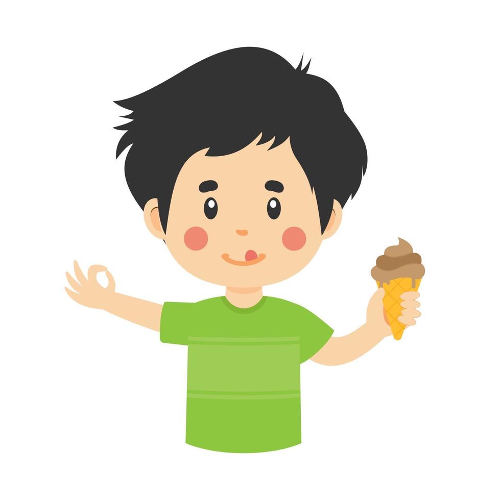 niño feliz comiendo helado vector