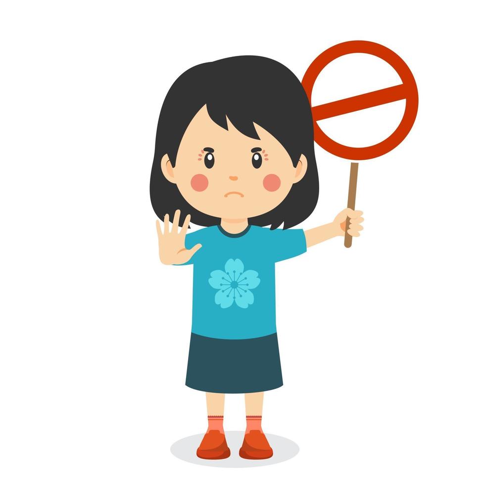 Angry Girl Carrying a Forbidden Sign vector