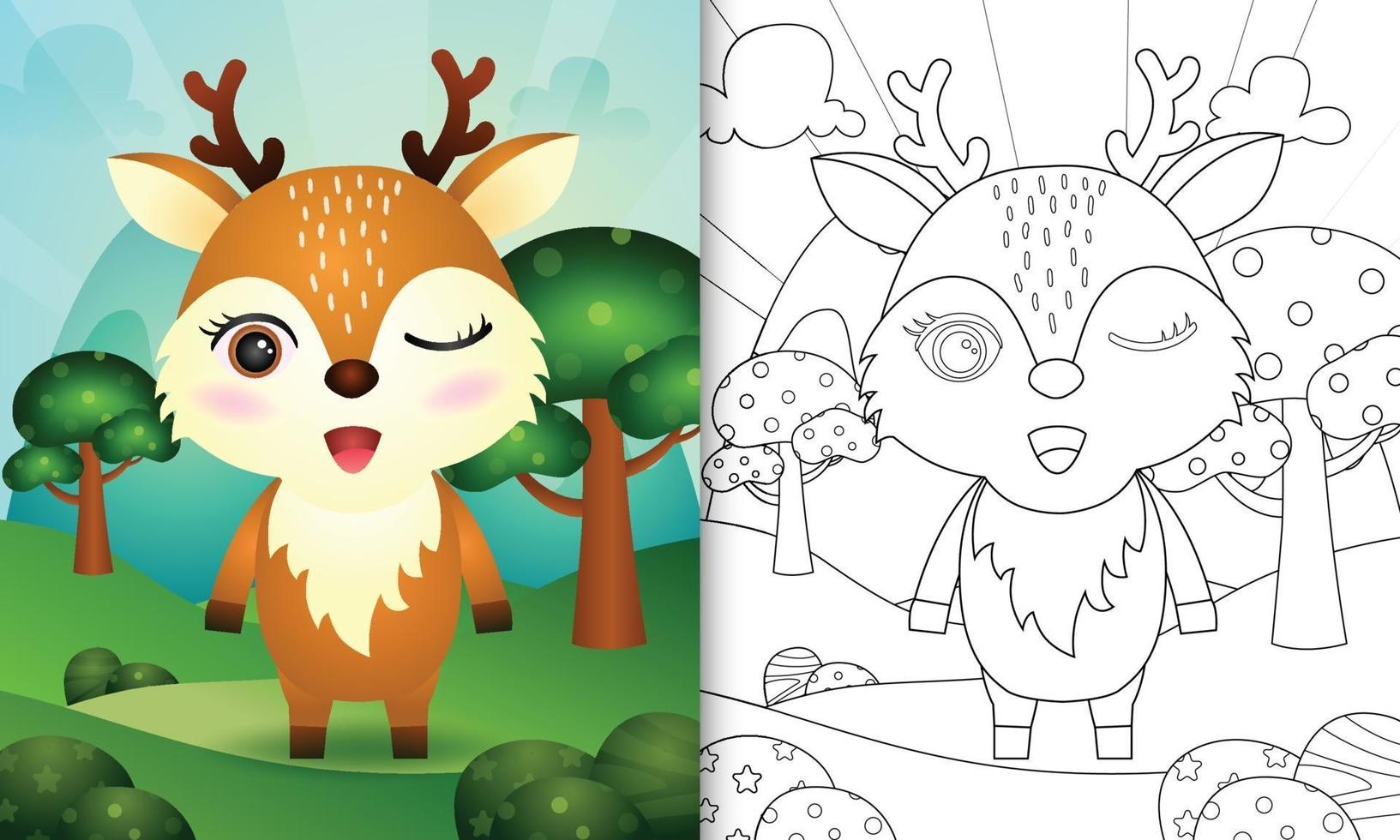 Coloring book for kids with a cute deer character illustration vector