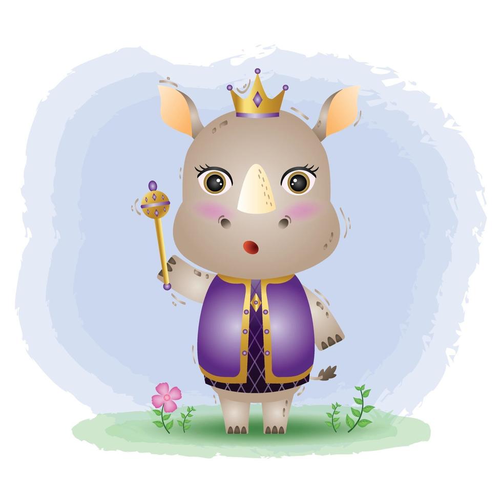 Cute rhino king vector illustration