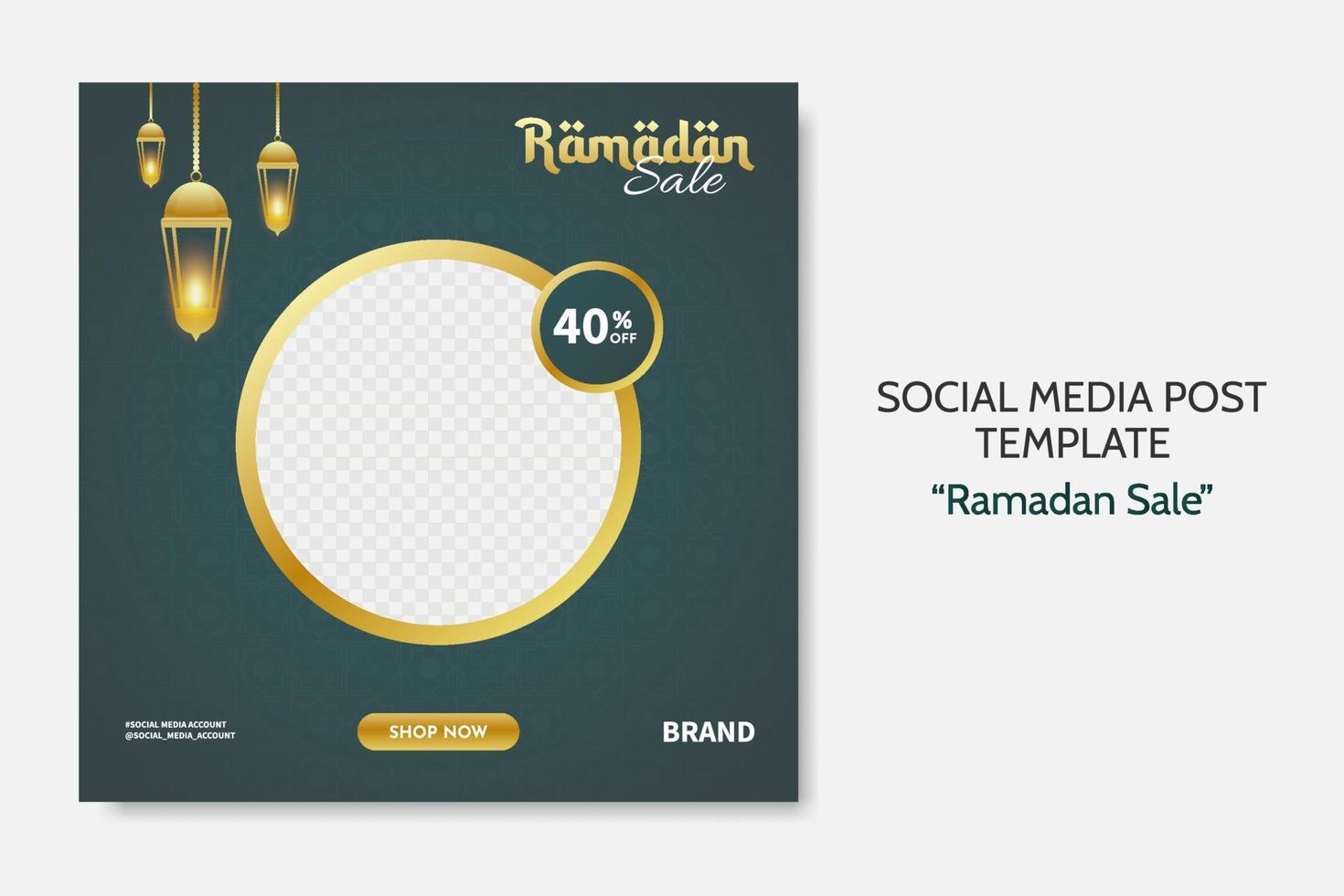 Ramadan Sale social media post template. Web banner advertising with green and golden color style for greeting card, voucher, islamic event. vector