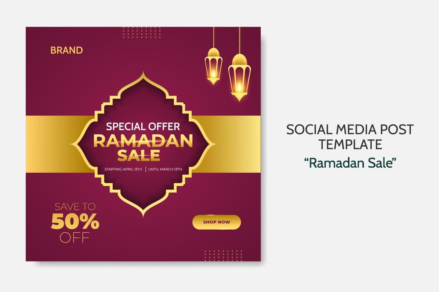 Ramadan Sale social media post template. Web banner advertising for greeting card, voucher, islamic event. vector