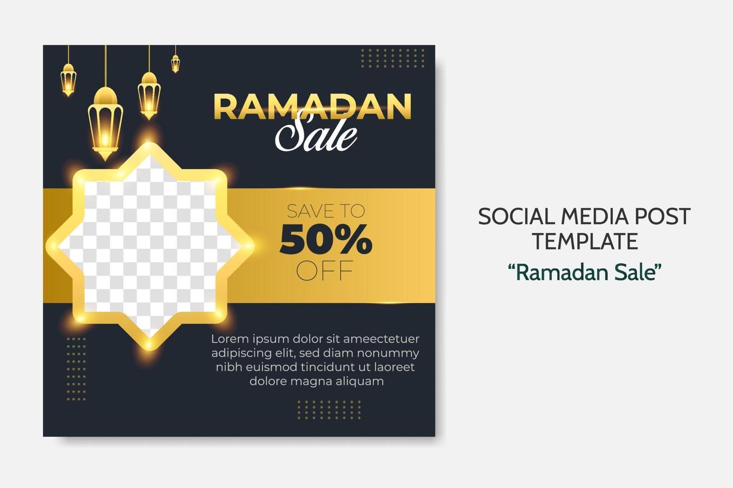 Plantilla de publicación de redes sociales de venta de Ramadán. publicidad de banner web para tarjetas de felicitación, cupones, eventos islámicos. vector