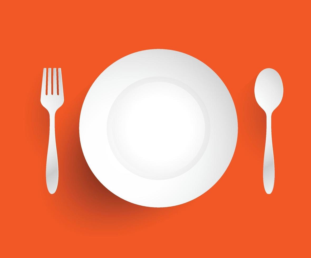 Empty dish, fork and spoon placed alongside vector