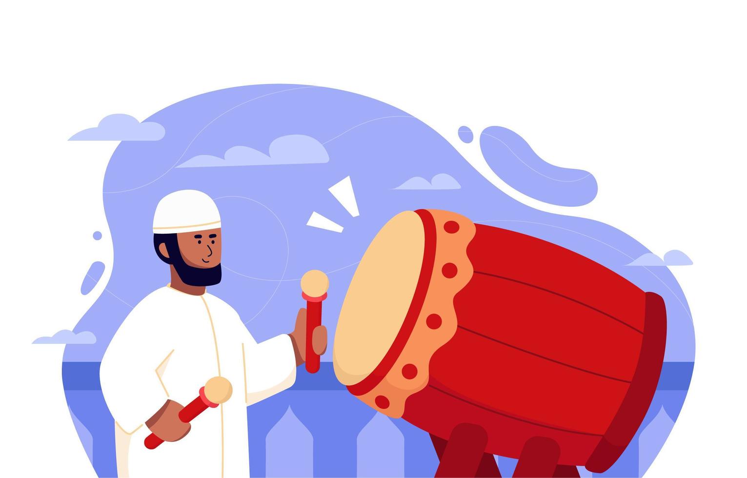 Man Playing Bedug Islamic Traditional Drum vector