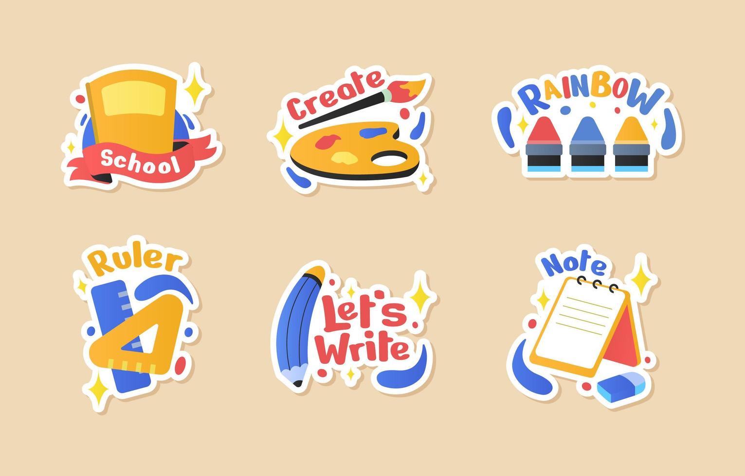 School Stationery Sticker Set vector