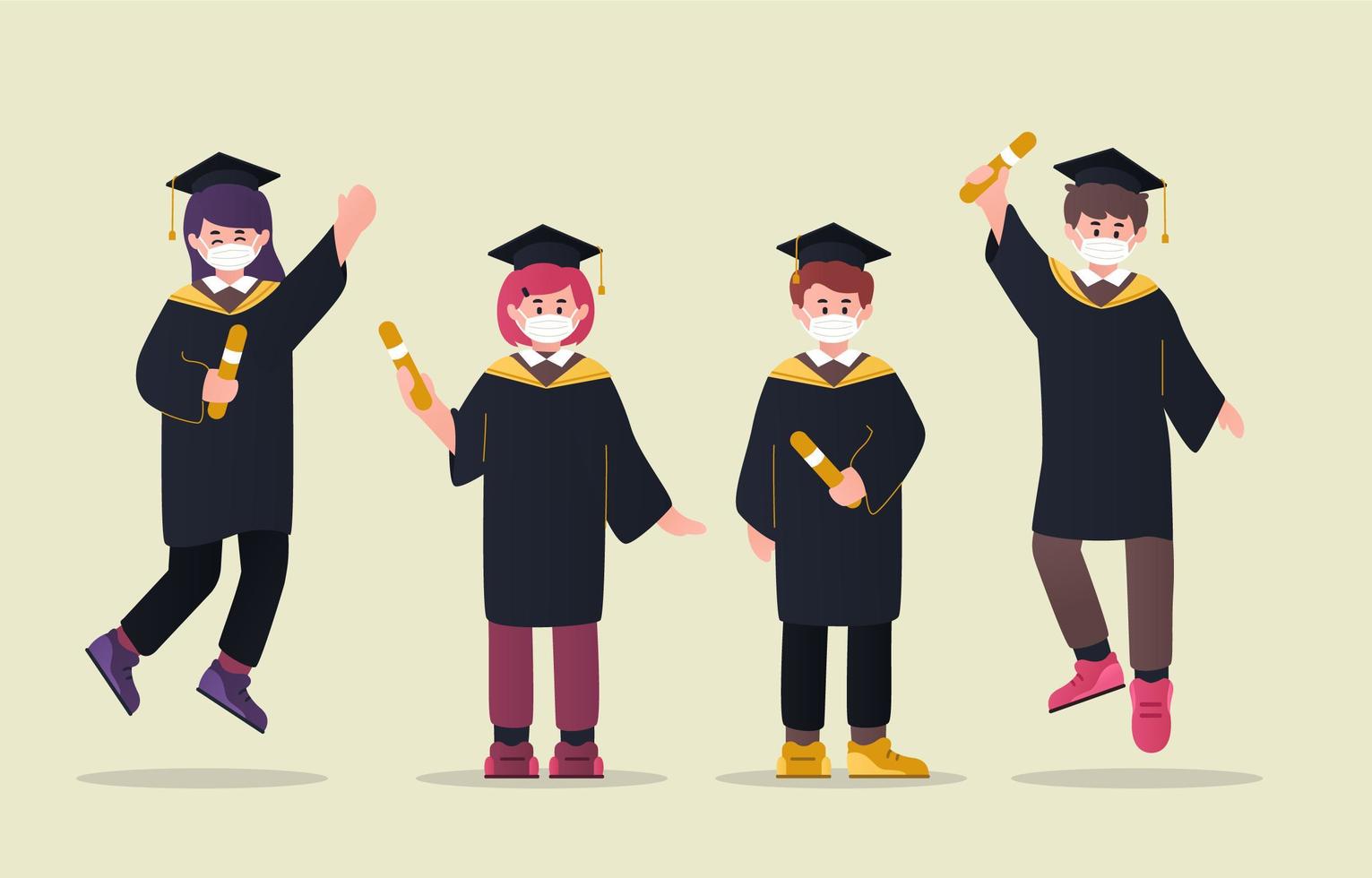 conjunto de caracteres de graduación para niñas y niños vector