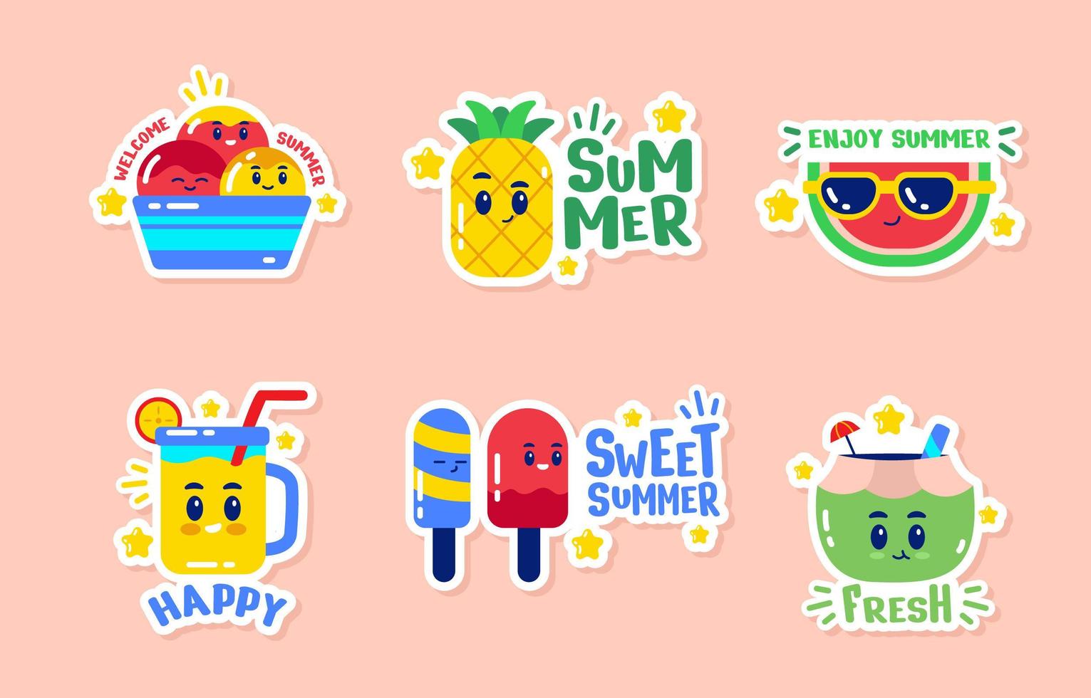 Cute Summer Food Sticker Set vector