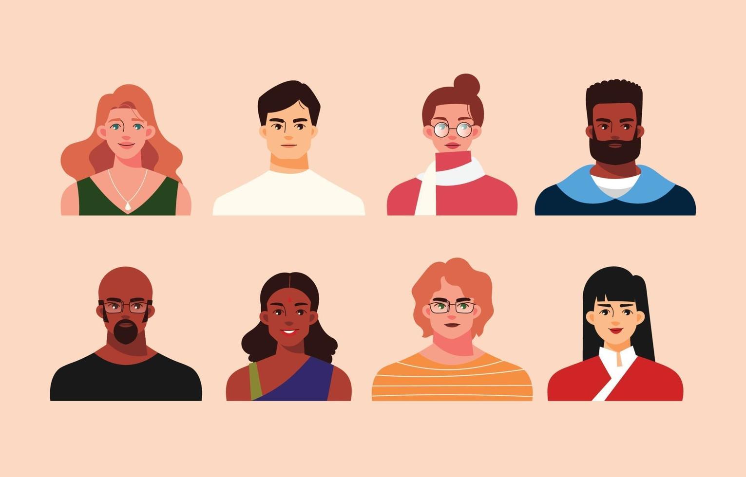 Multicultural People Avatar Collection in Flat Style vector