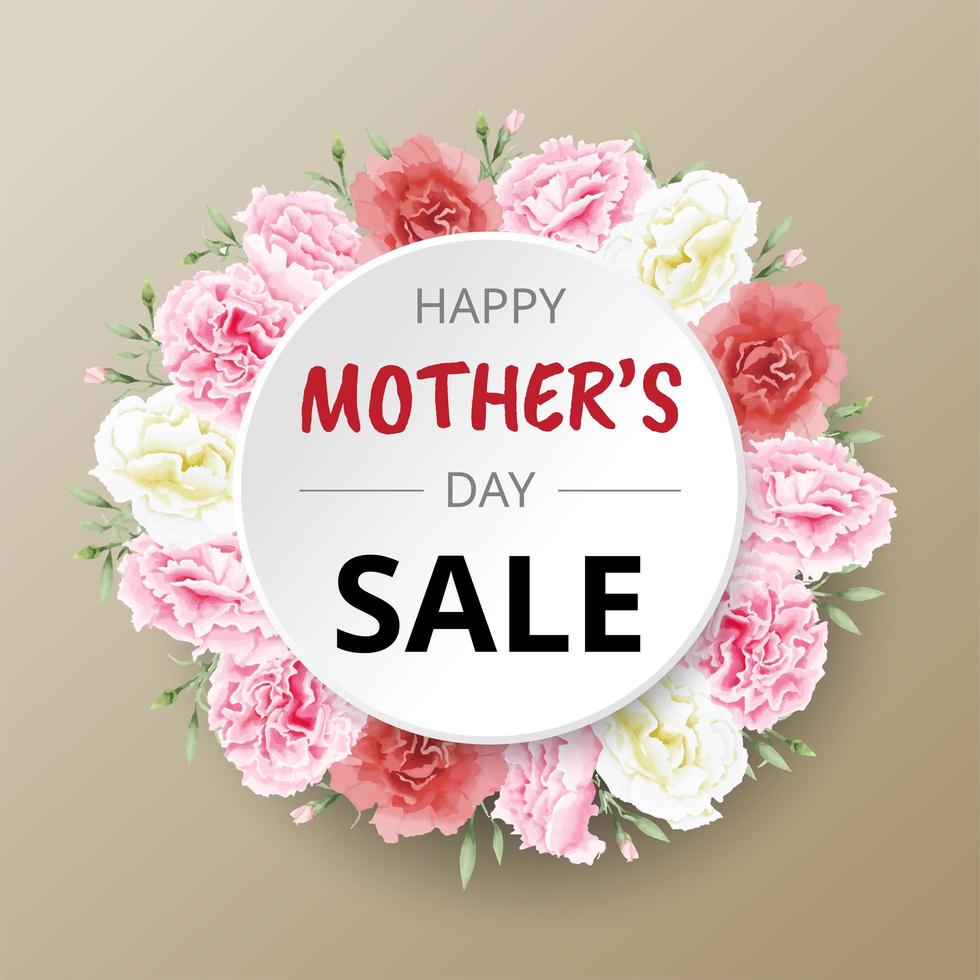 Mothers day sale with carnation flowers banner vector