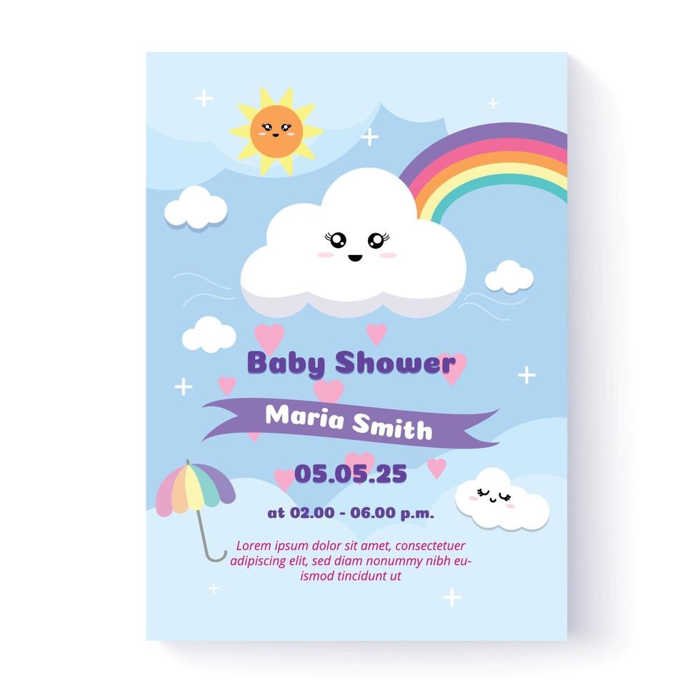 Baby shower invitation template and greeting card. Vector illustration. Hand drawn. Flat design.