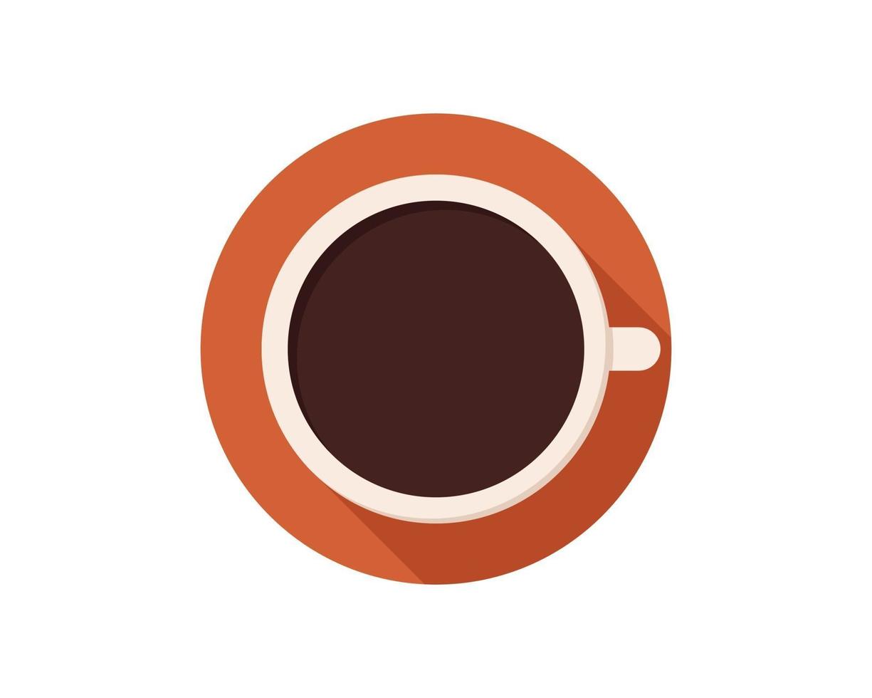 imagen plana de una taza de chocolate caliente vista superior. Taza blanca de café y plato de naranja aislado en blanco vector