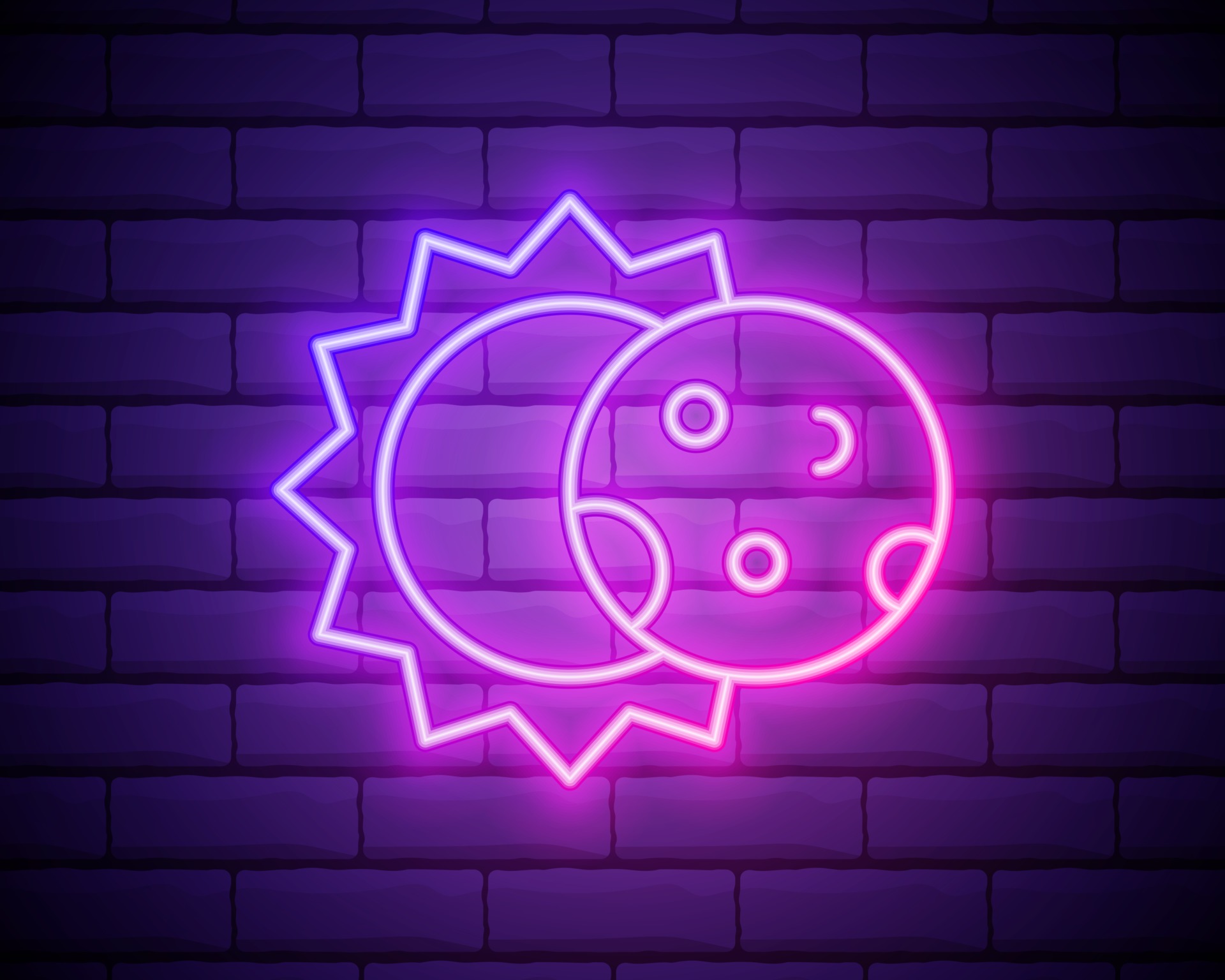 Glowing neon line Eclipse of the sun icon isolated on brick wall